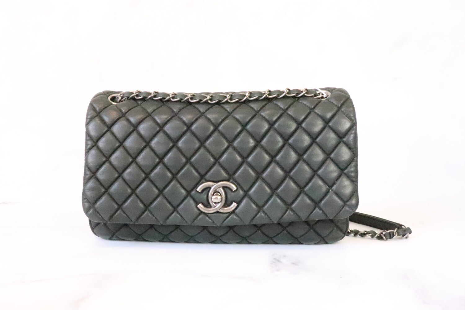 Chanel Seasonal Flap, 12A Dark Grey Handbag,  Ruthenium Hardware, Preowned in Box