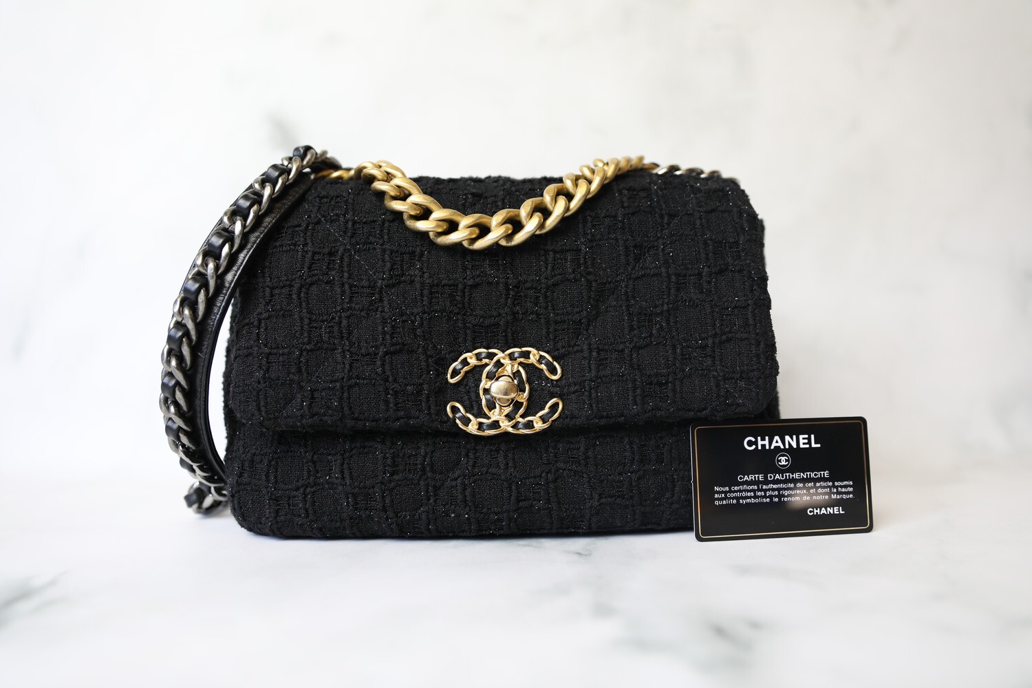 Chanel 19 Small Tweed Black Beige Mixed Hardware – Coco Approved Studio
