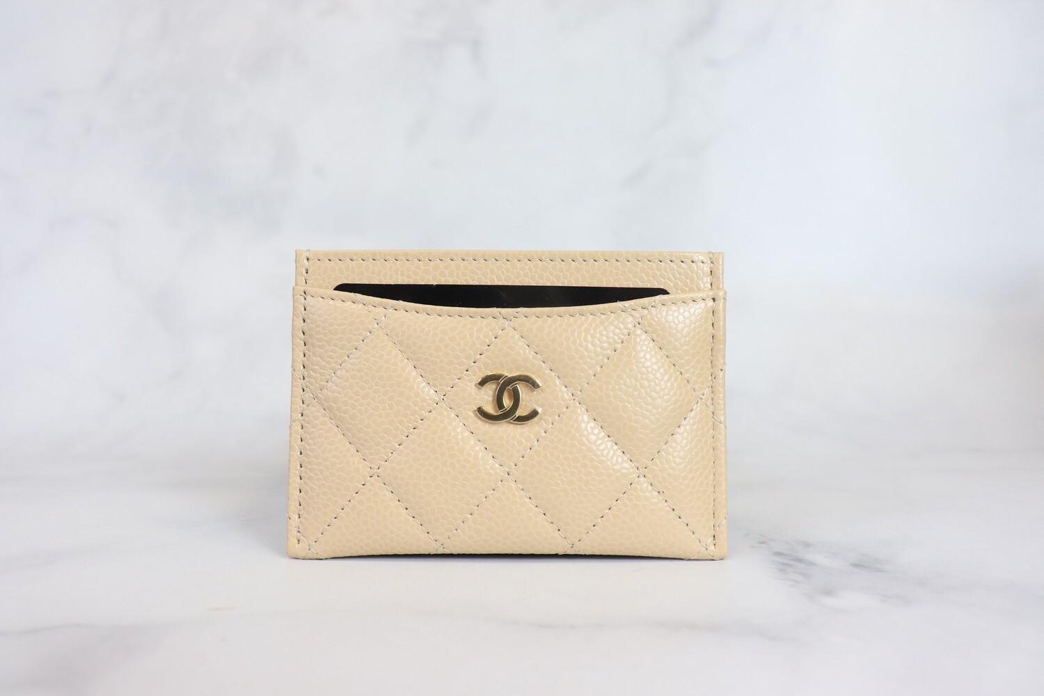 Chanel SLG Card Holder Beige Caviar Leather, Gold Hardware, New in Box