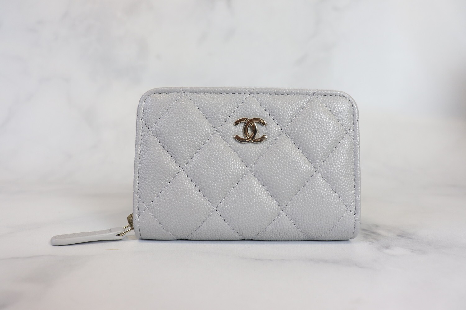 Chanel SLG 21A Grey Zippy Coin, Shiny Gold Hardware, New in Box