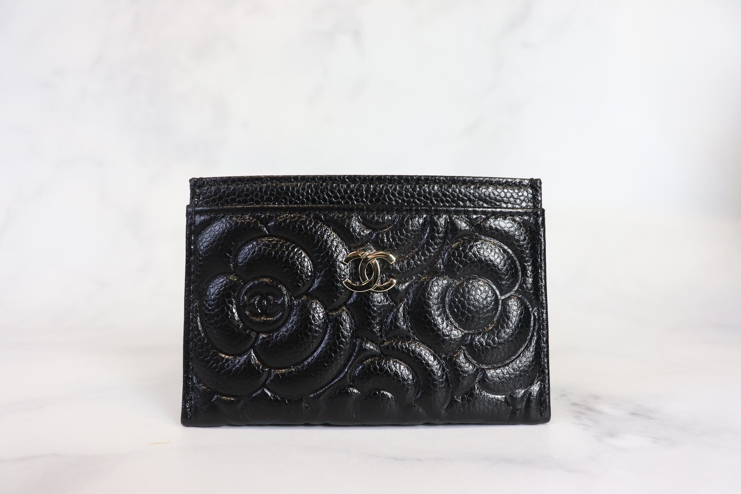 Chanel SLG Card Holder Camellia Caviar Leather, Light Gold Hardware, New in Box