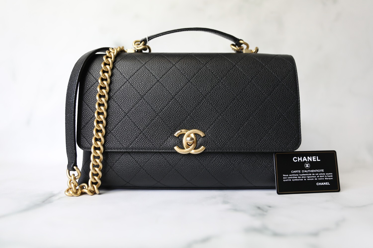 Chanel Chic Affinity Top Handle Flap, Black Caviar with Gold Hardware  Preowned in Box WA001