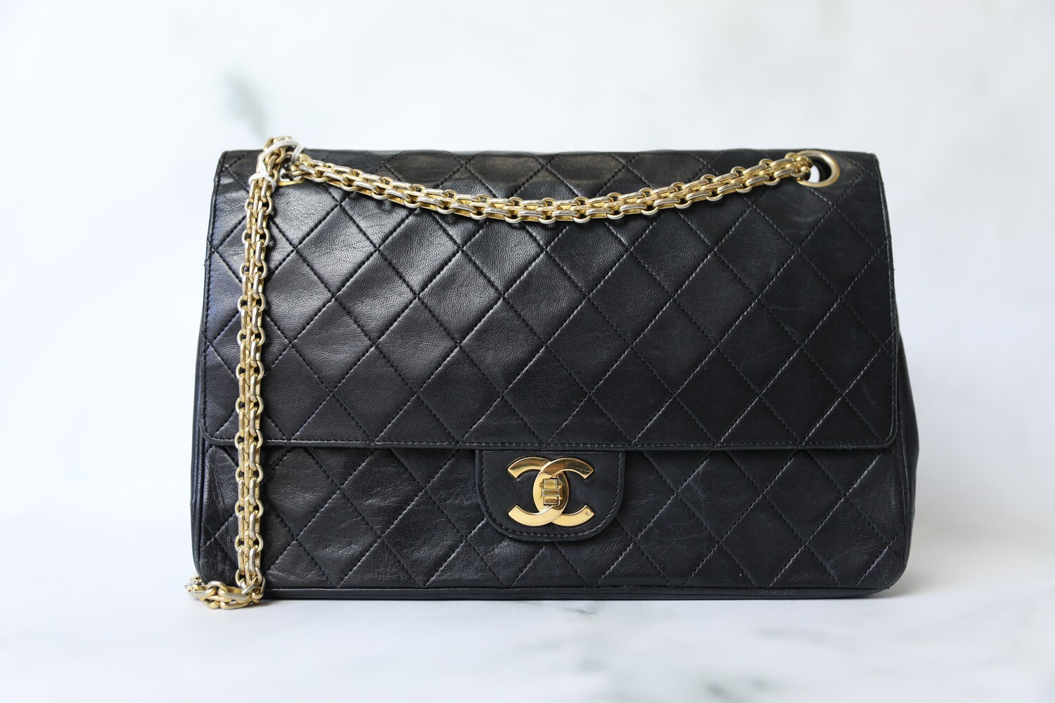 Chanel Vintage Medium Quilted Flap, Black Lambskin with Gold Hardware, Preowned - No Dustbag WA001