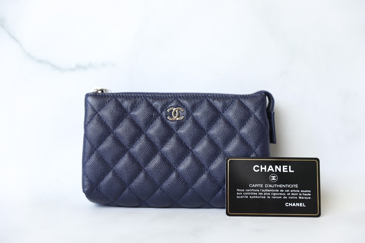 Chanel SLG Quilted Cosmetic Pouch, Navy caviar with Silver Hardware,  Preowned in Box WA001 - Julia Rose Boston