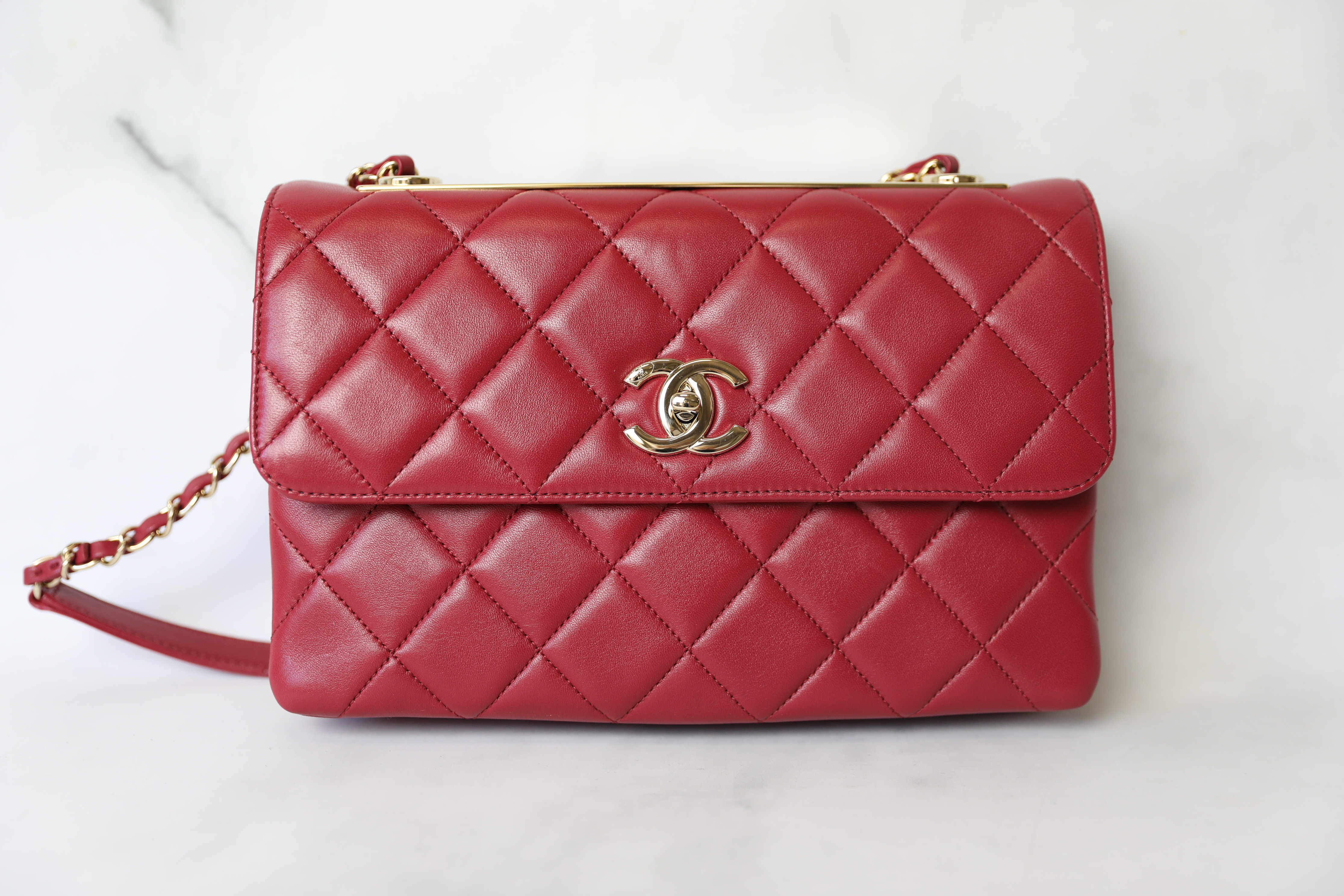 Chanel Trendy Flap, Red Lambskin with Gold Hardware, Preowned in