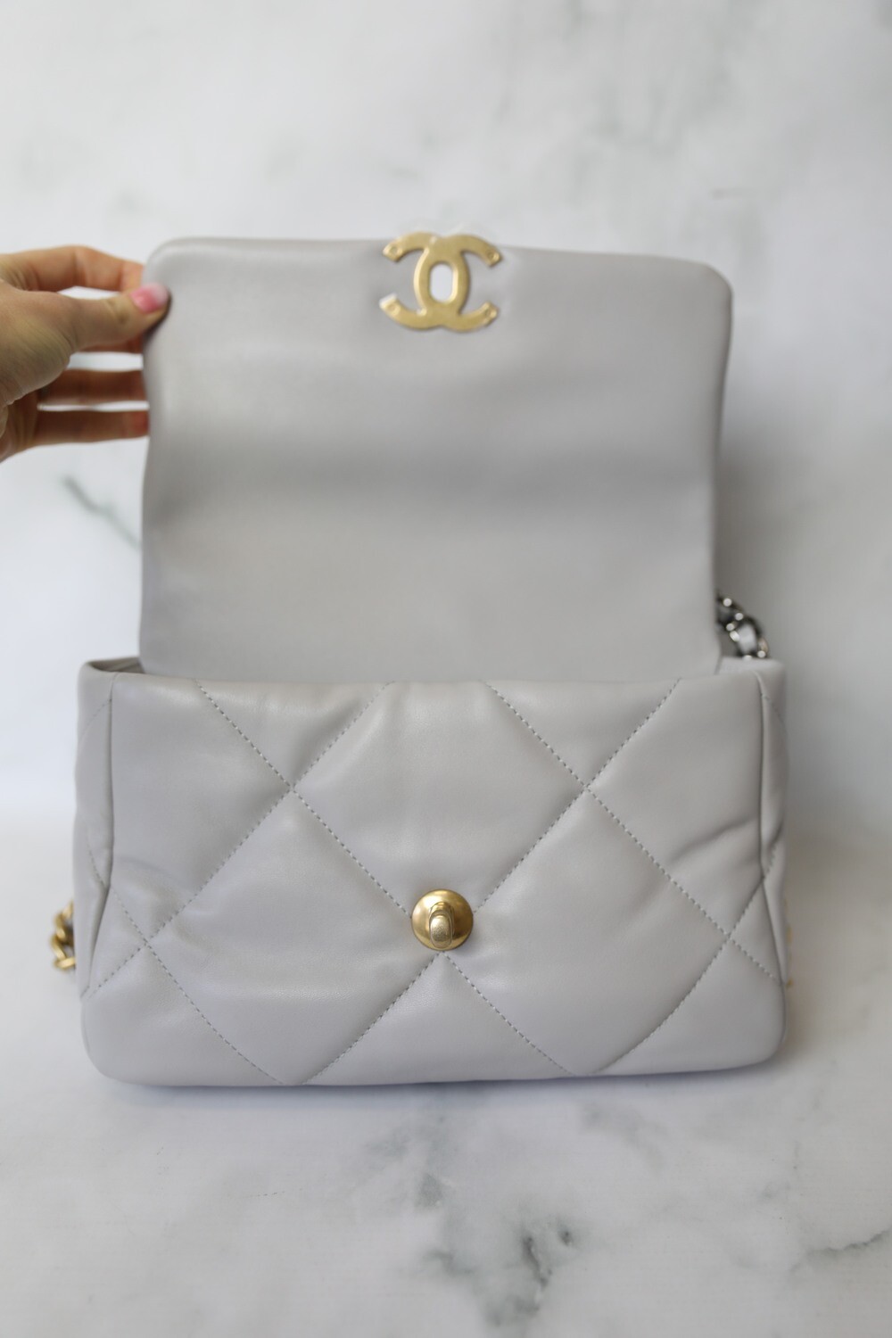 Chanel 19 Classic, 21A Grey Lambskin, New in Box