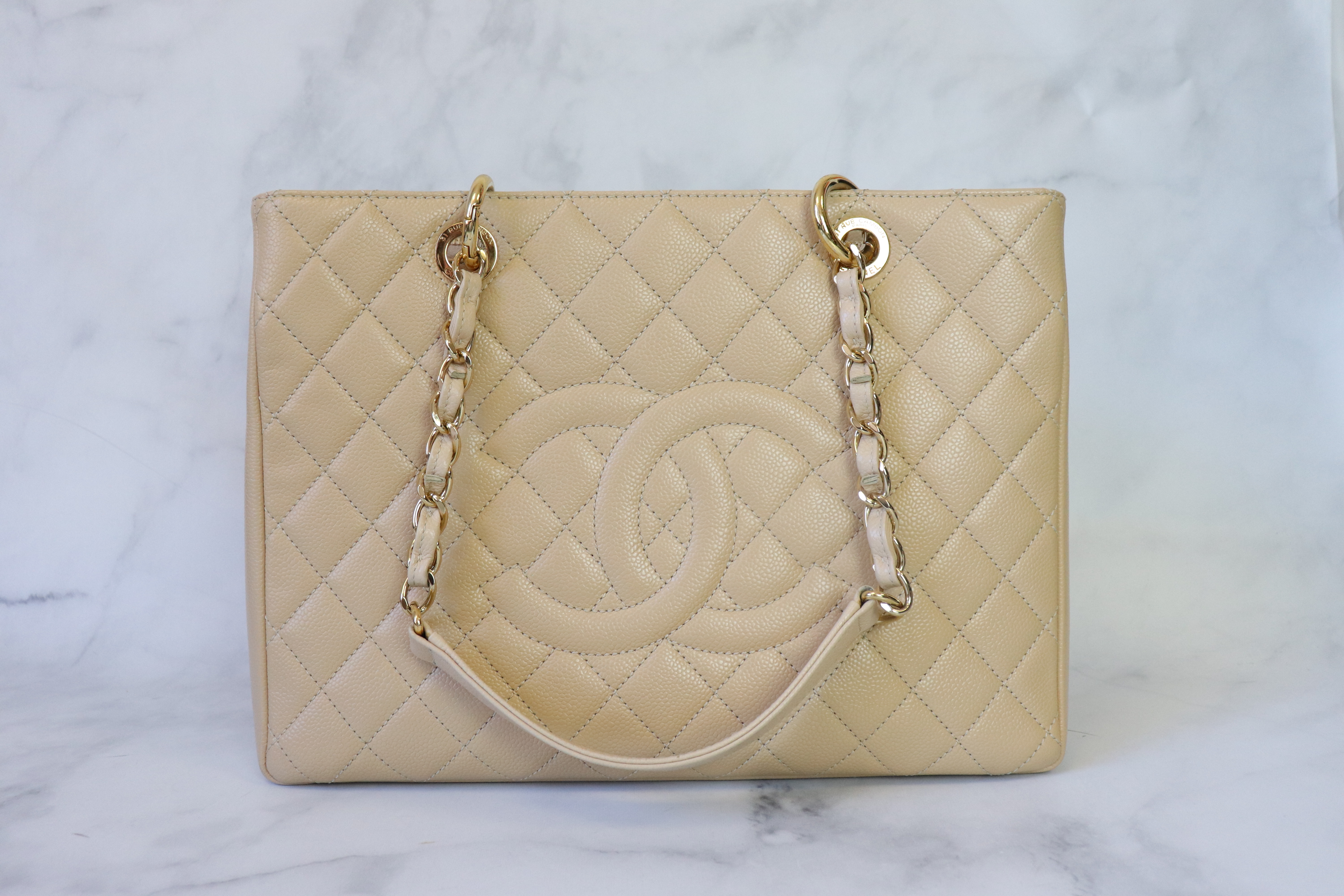 Authentic Chanel GST caviar neutral with gold hardware