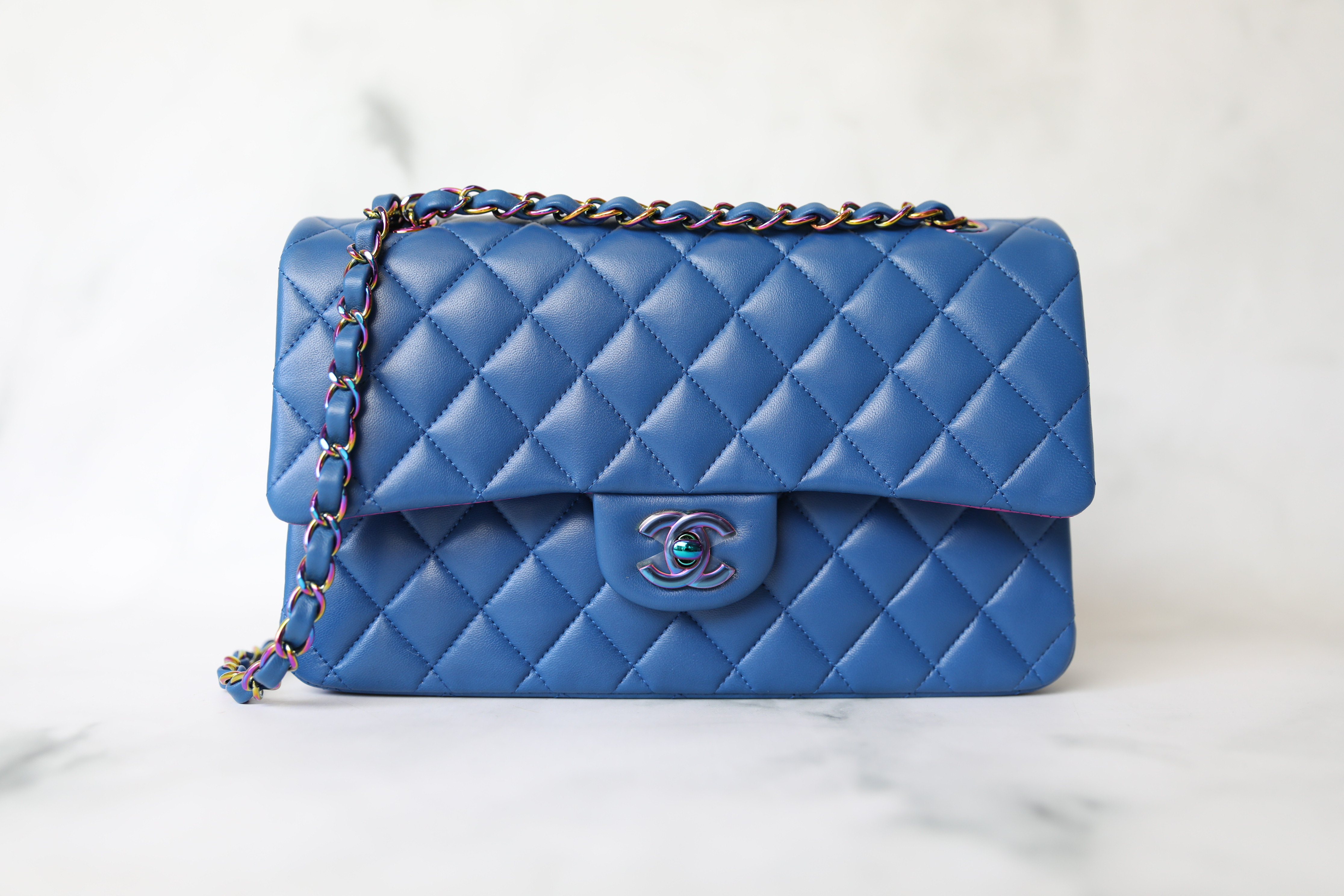 Chanel Classic Medium, Blue Lambskin with Rainbow Hardware, New in Dustbag  WA001 - Julia Rose Boston
