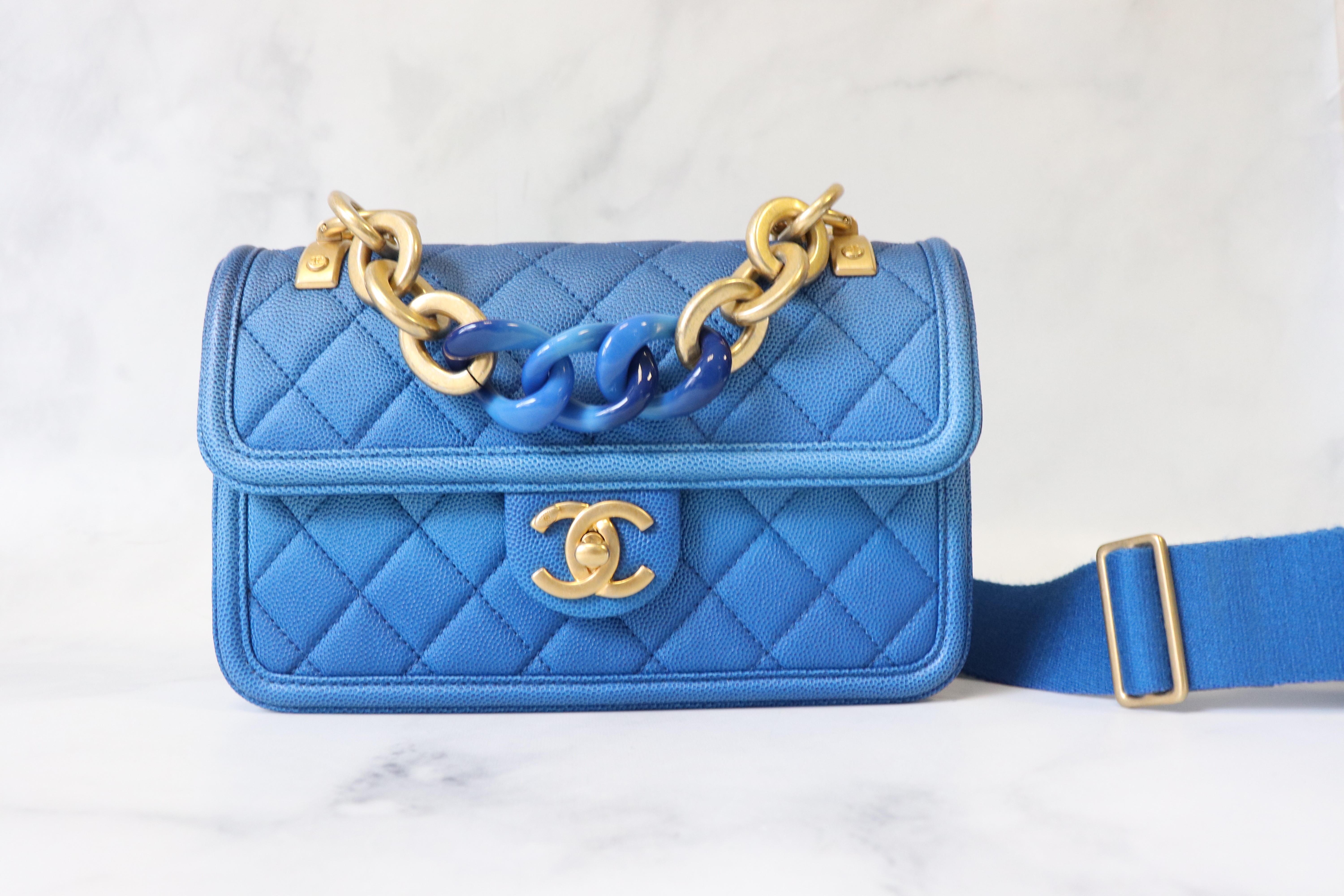 Chanel Sunset By The Sea Bag Small, Blue Caviar Leather Ombre