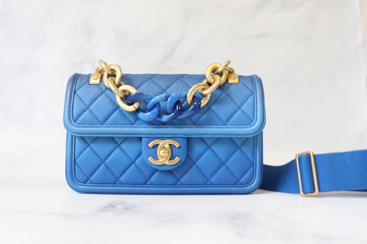 Chanel Sunset by the Sea Blue Caviar Leather Medium, Preowned In Dustbag  GA002