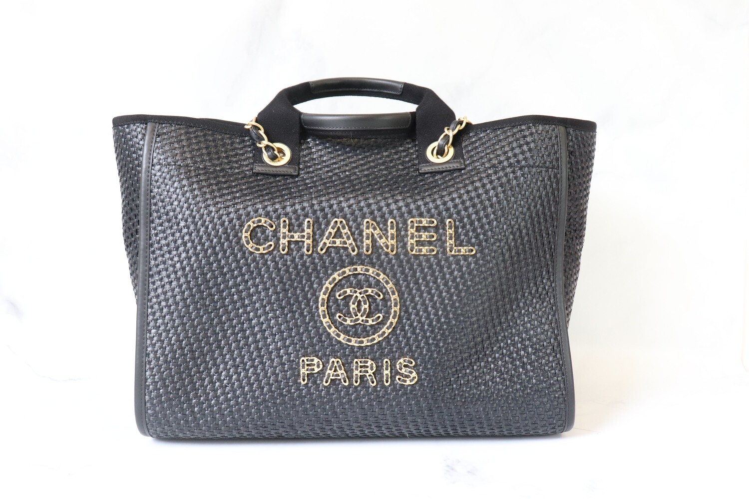 Chanel Deauville Woven Raffia, Light Gold Hardware, Like New in Box