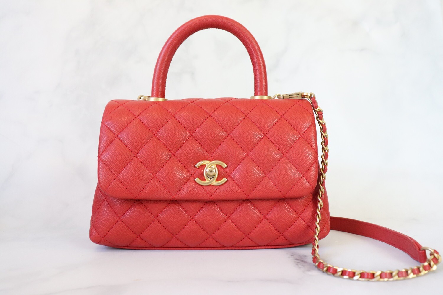 Chanel Caviar Coco Handle Small Flap Bag Red
