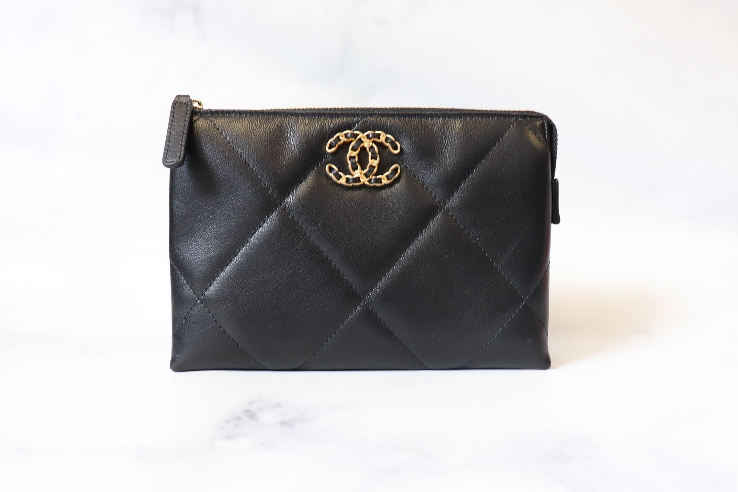 Chanel 19 Small Pouch with Chain, Black Lambskin Mixed Tone Hardware, New in Dustbag MA001