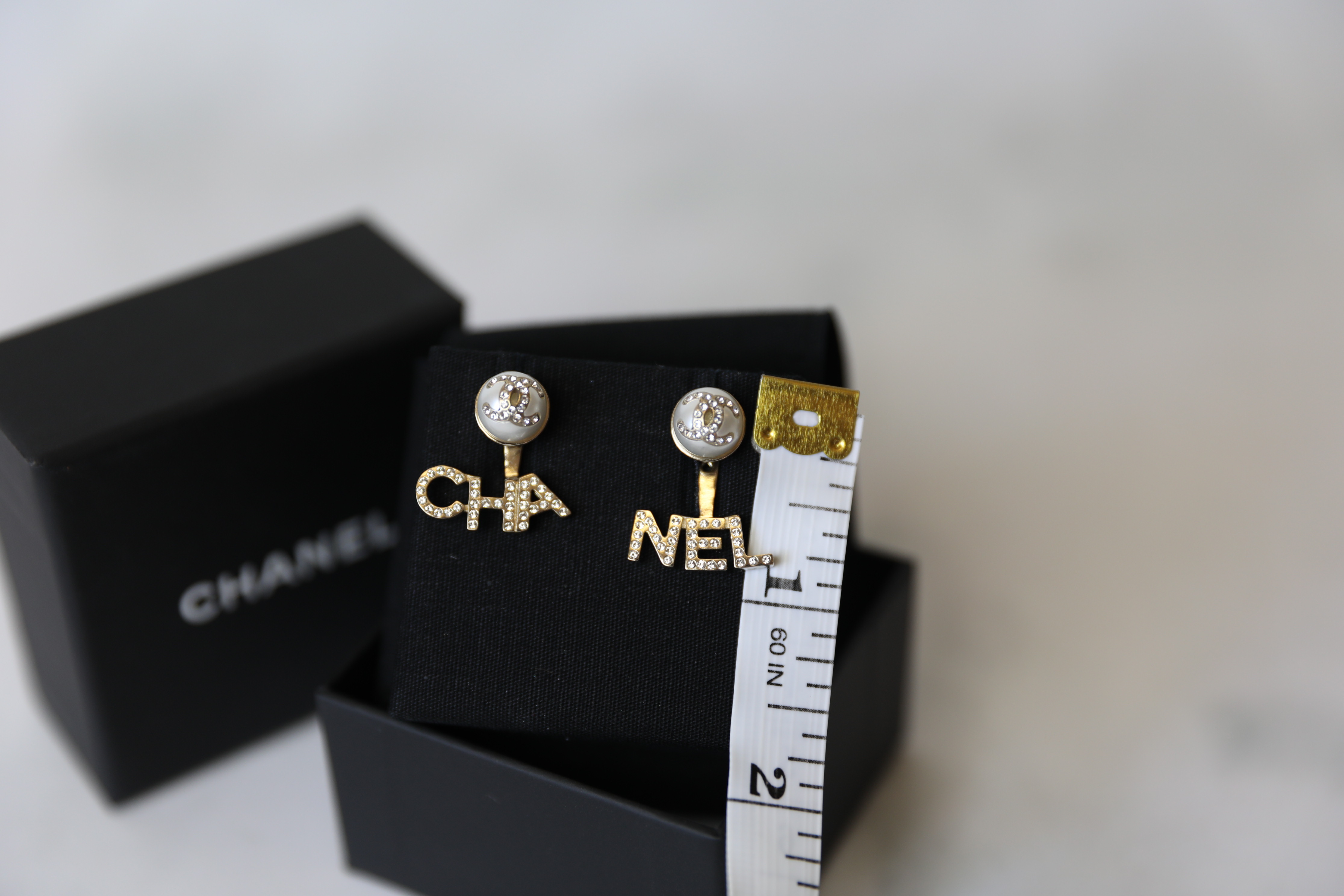 Chanel Earrings, CC Pearl and Crystal with Cha Nel Jacket, Gold Tone, New  in Box WA001