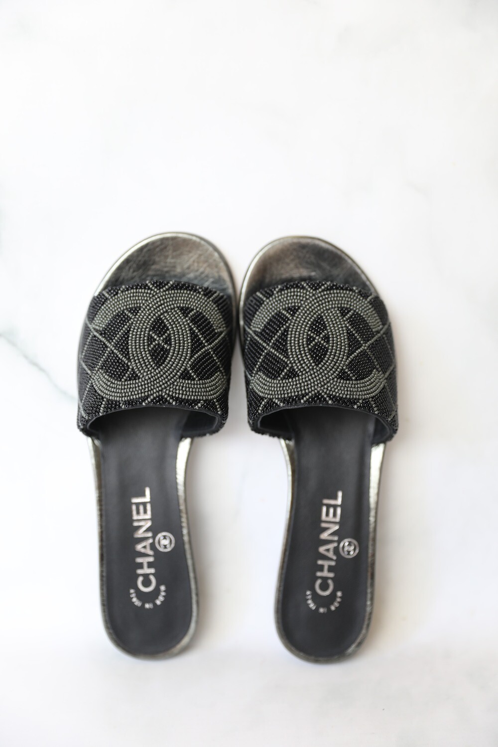 Chanel Slides Black Beaded, Size 36, New in Box WA001