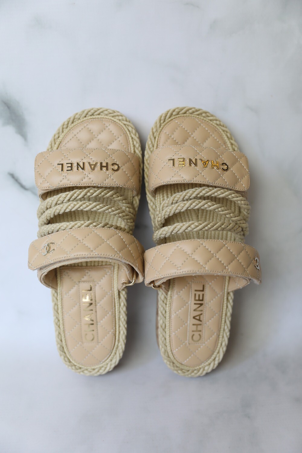 Chanel Rope Sandals, Beige, Size 39, New in Box WA001