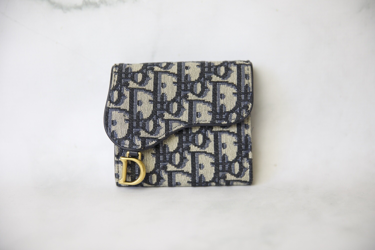 Christian Dior Saddle Wallet, Navy Oblique, Preowned in Box WA001