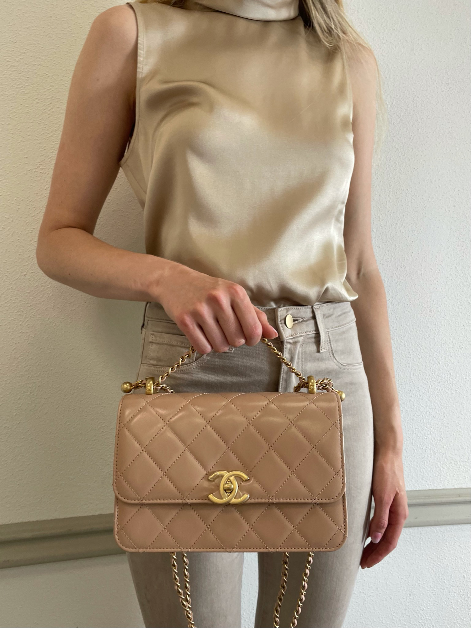 Chanel Seasonal Flap Perfect Fit Small, Beige with Gold Hardware, New in  Box - Julia Rose Boston