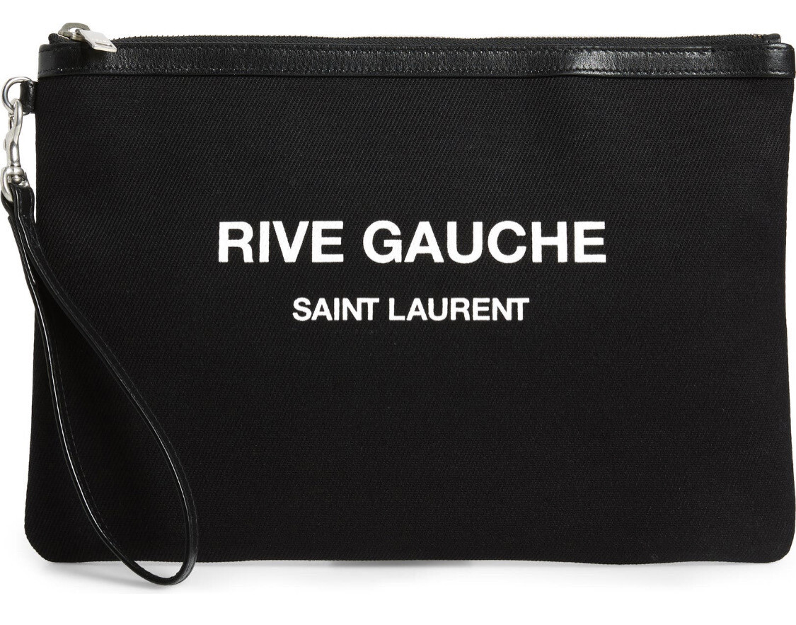 Saint Laurent Rive Gauche, Black Canvas Pouch, New in Box