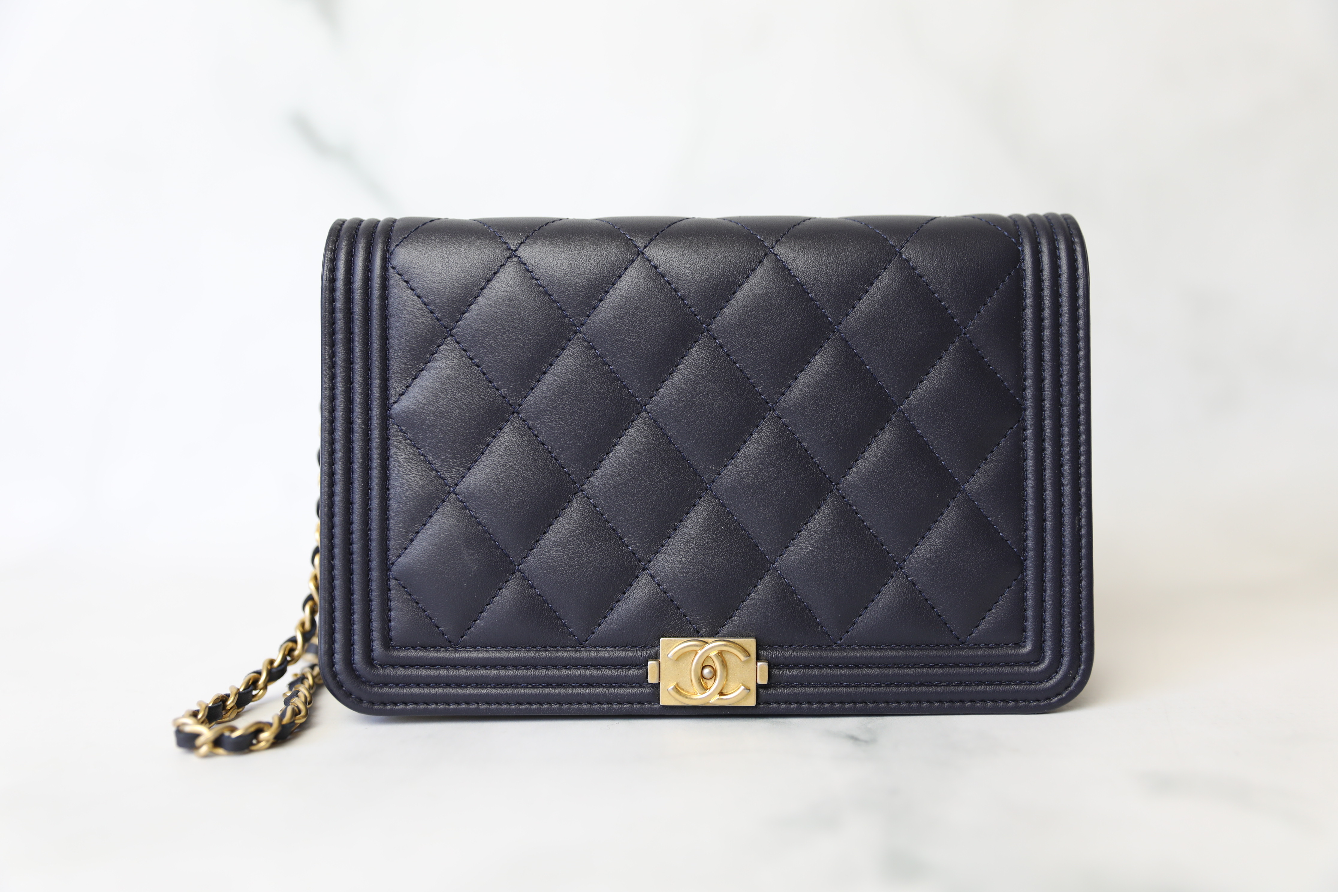 Chanel Boy Wallet on Chain, Iridescent Blue Lambskin with Gold Hardware,  Preowned in Box WA001 - Julia Rose Boston