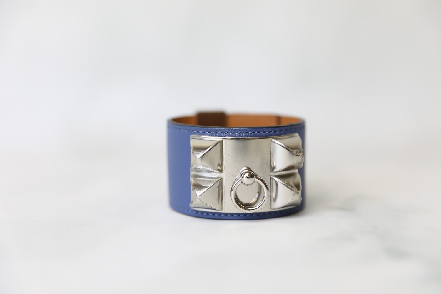 Hermes CDC Bracelet, Blue with Palladium Hardware, Preowned in Dustbag WA001
