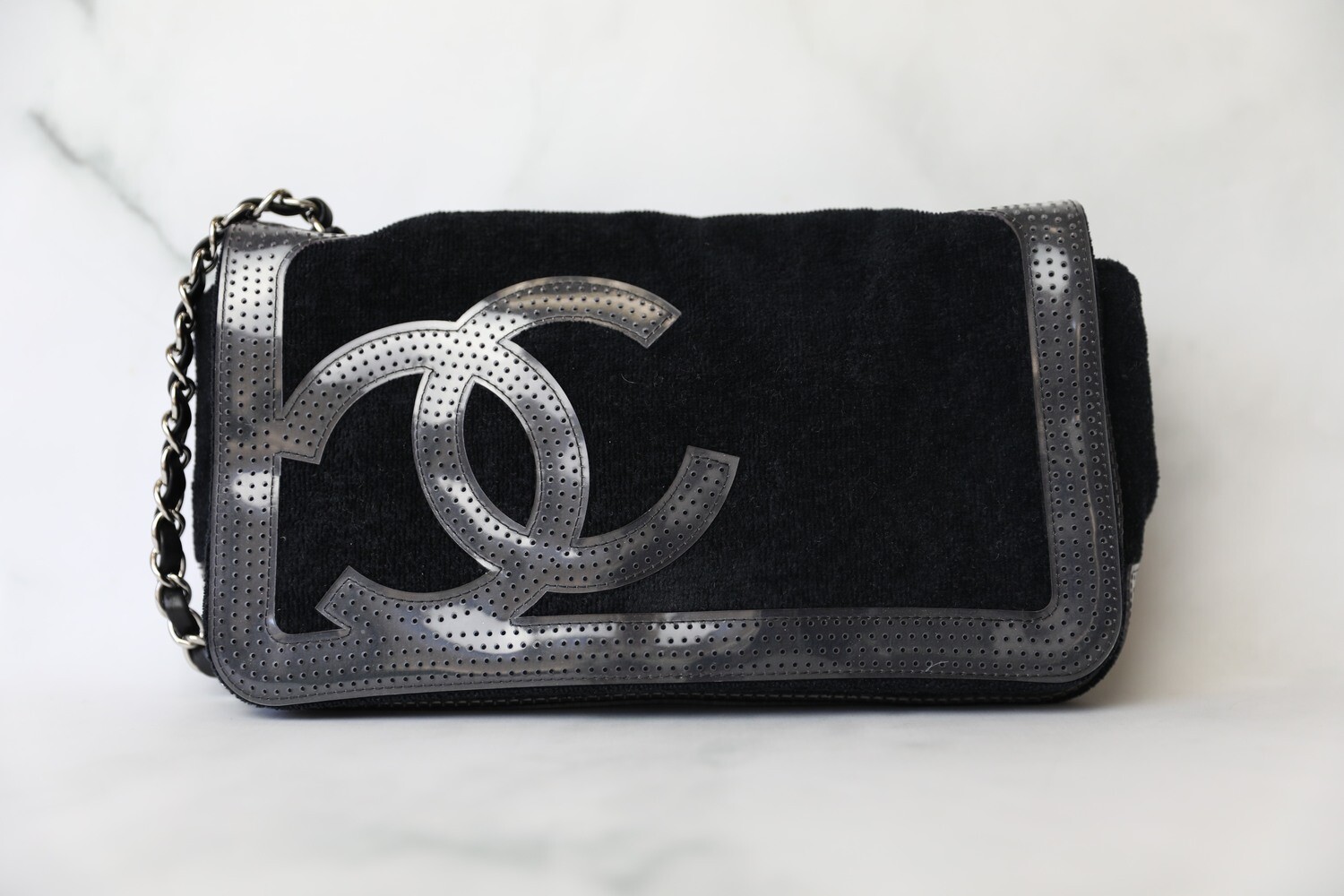 Chanel Seasonal Flap, Perforated with Black Terry Fabric, Preowned in Dustbag WA001