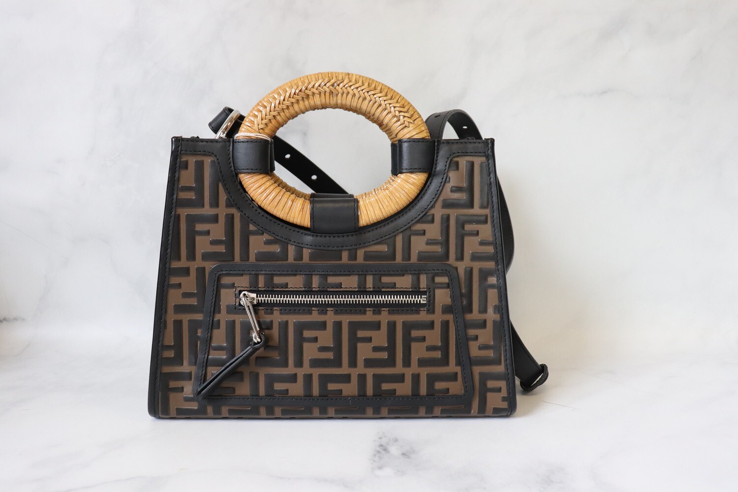 Sarah Tripp Closet Sale Fendi Shopping Handle Raffia Bag, Monogram, Preowned in Dustbag