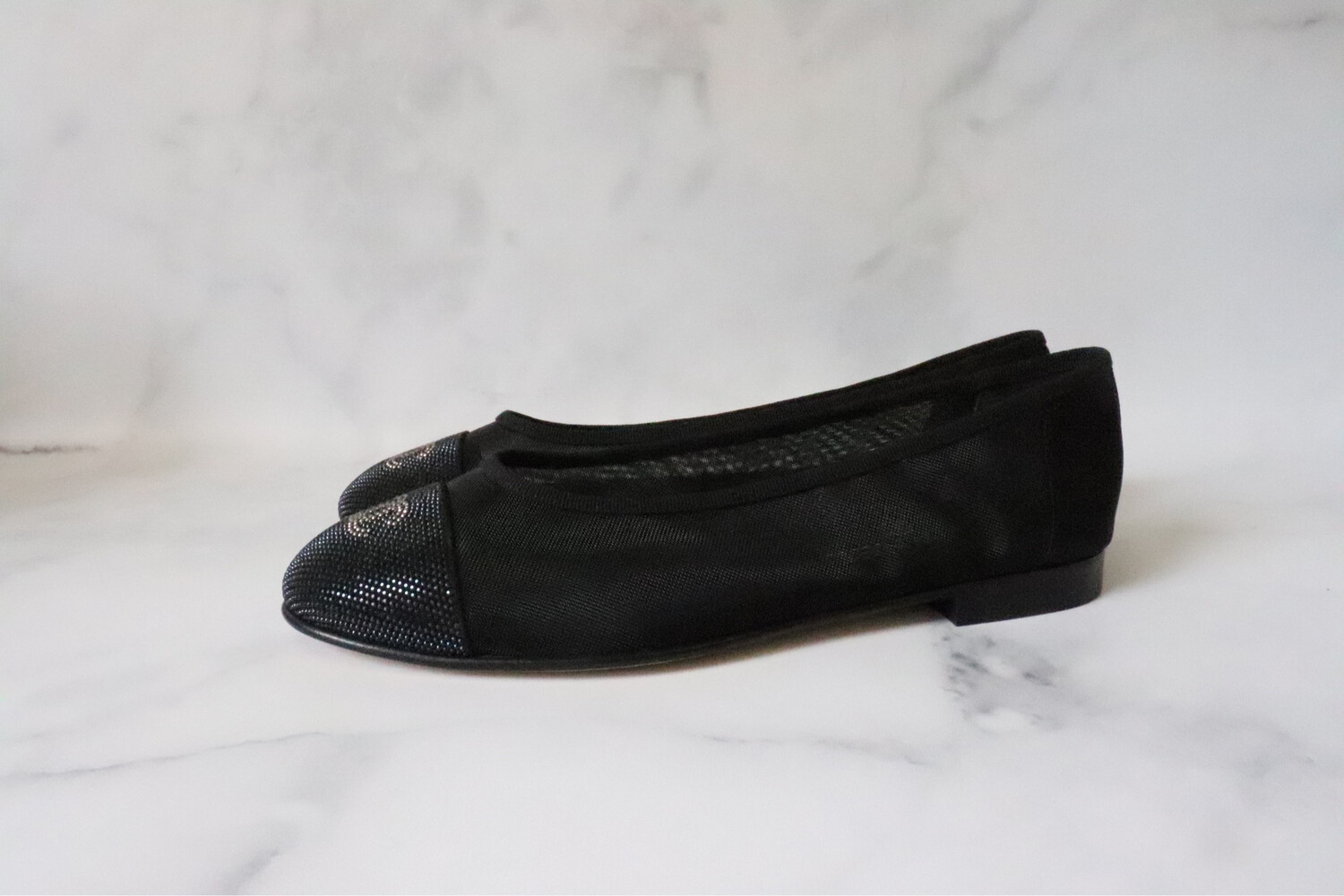 Chanel Ballet Flats, Black Mesh, Size 38, New in Box WA001