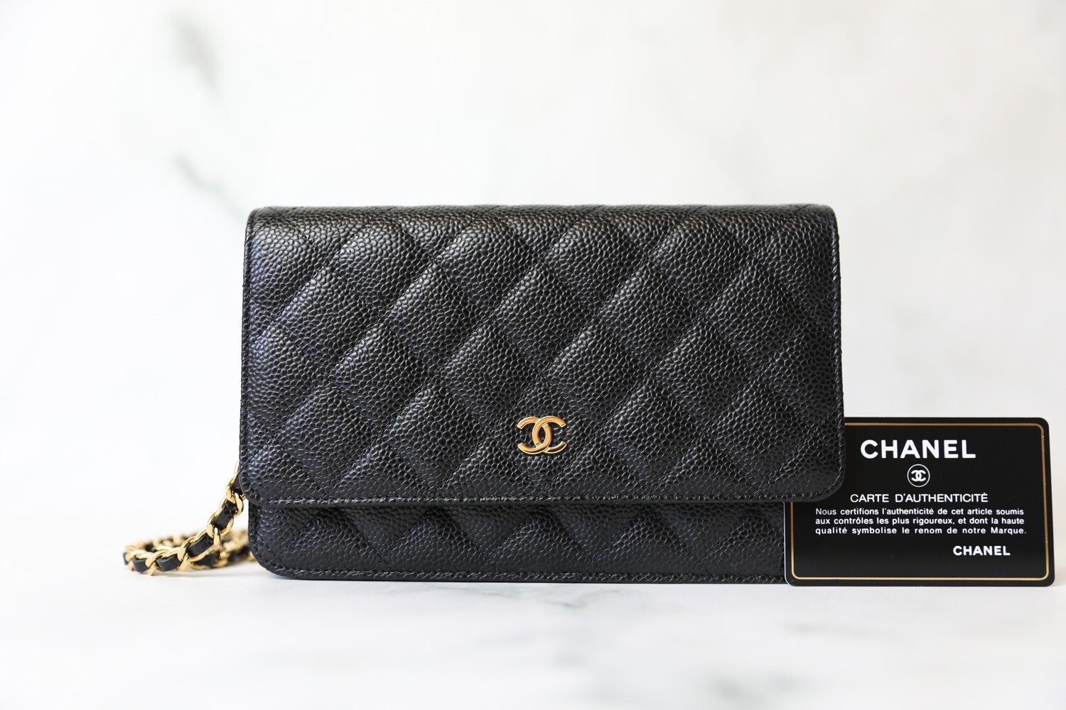 Chanel Classic Wallet on a Chain, Black Caviar with Gold Hardware, As New in Box WA001