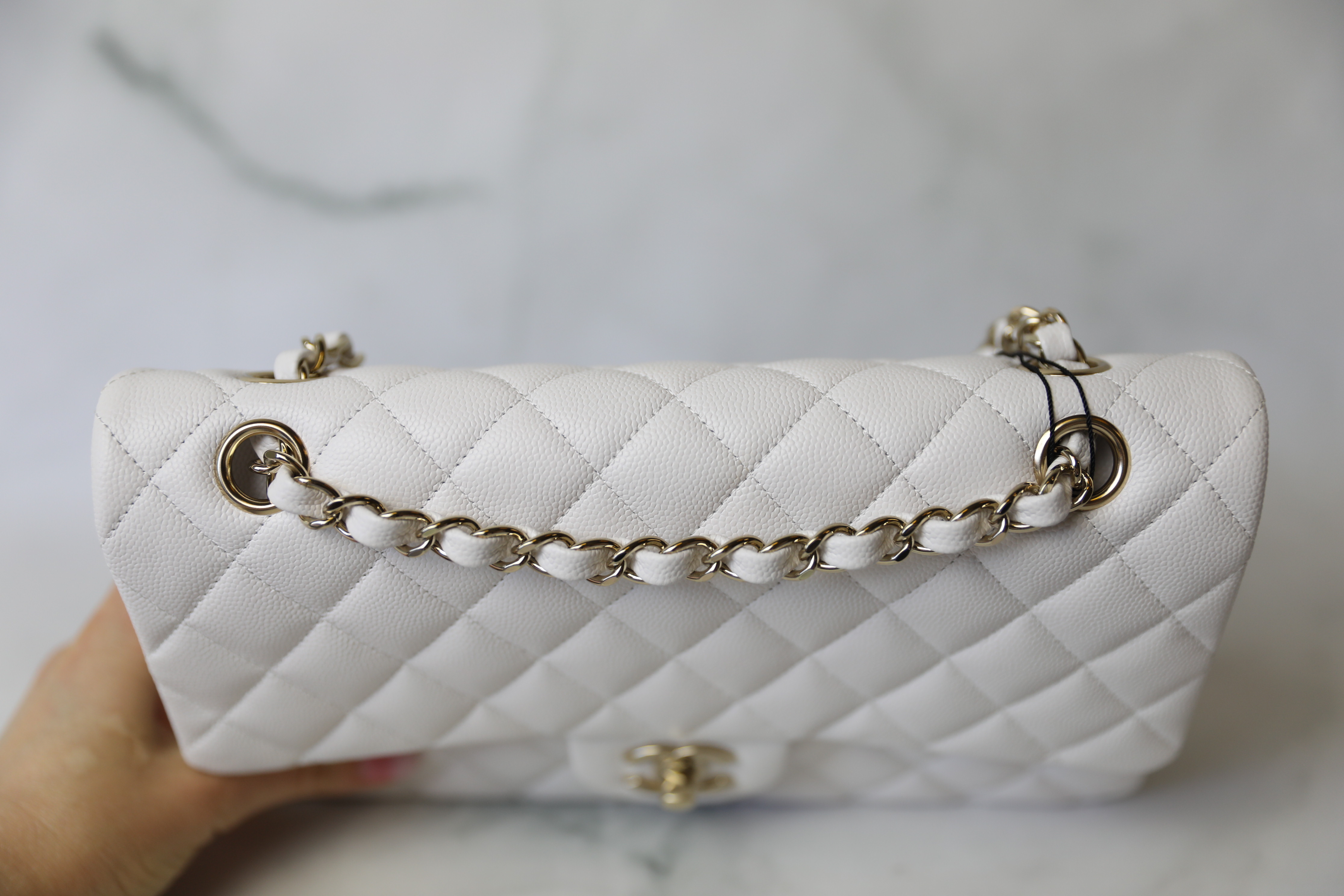 Chanel Classic Medium Double Flap, 19B White Caviar Leather, Shiny Gold  Hardware, Preowned in Box (Mint Condition) WA001 - Julia Rose Boston