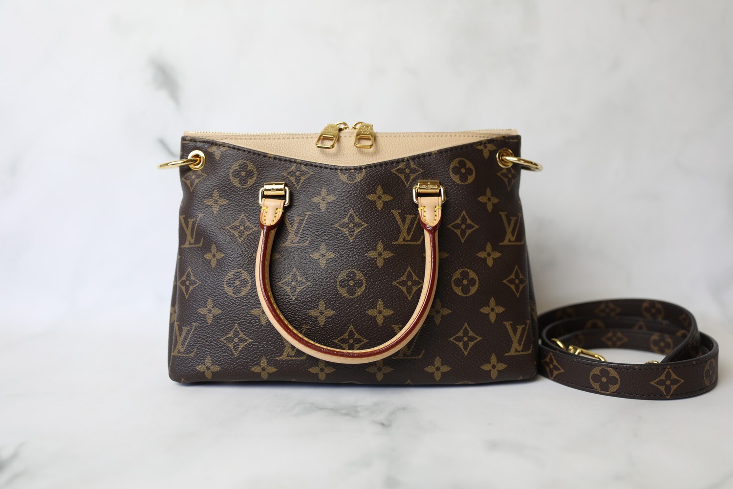 Louis Vuitton Pallas BB Dune, Monogram with Beige, Preowned in Dustbag WA001