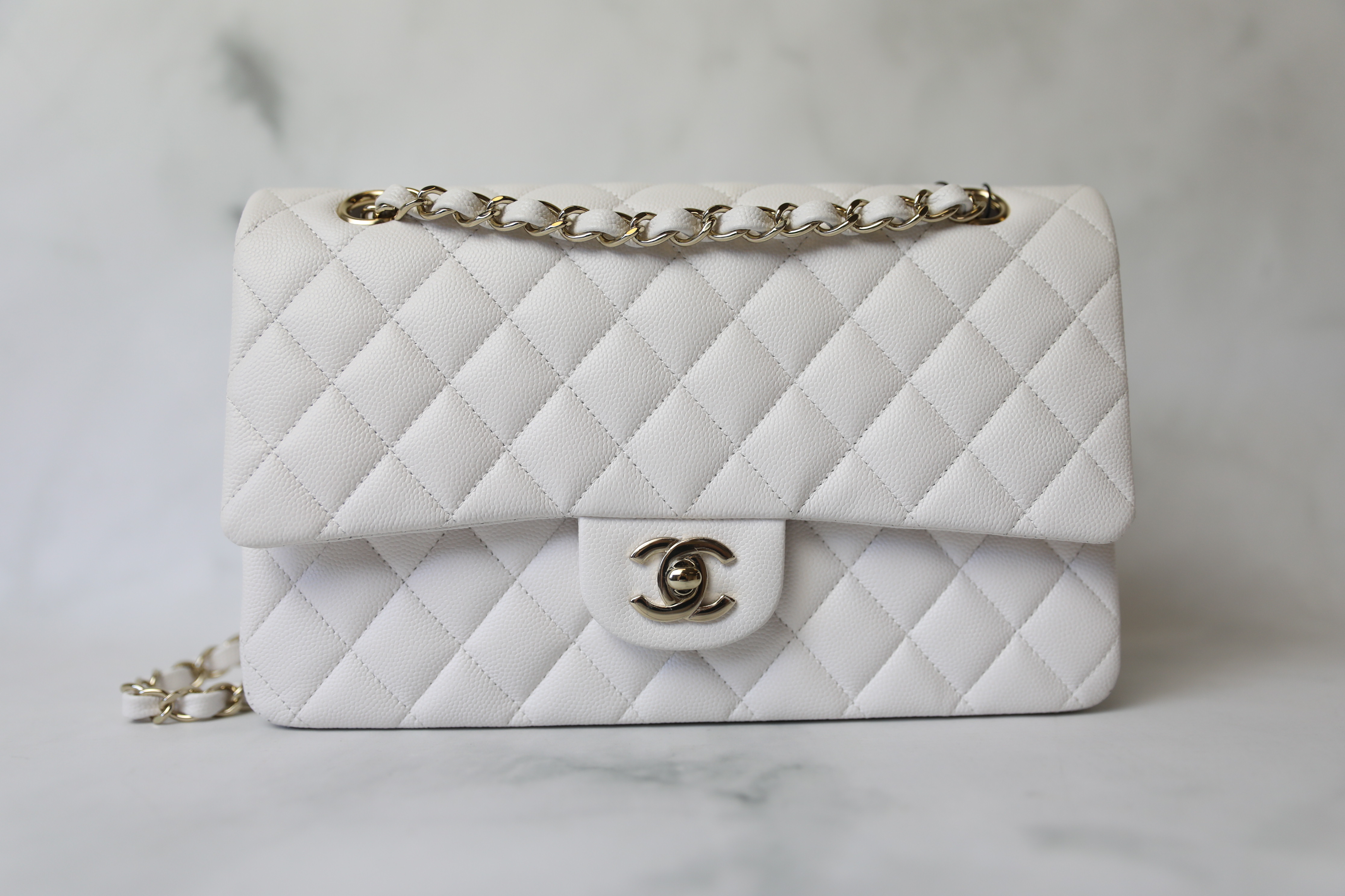 Chanel Classic Medium Double Flap, 19B White Caviar Leather