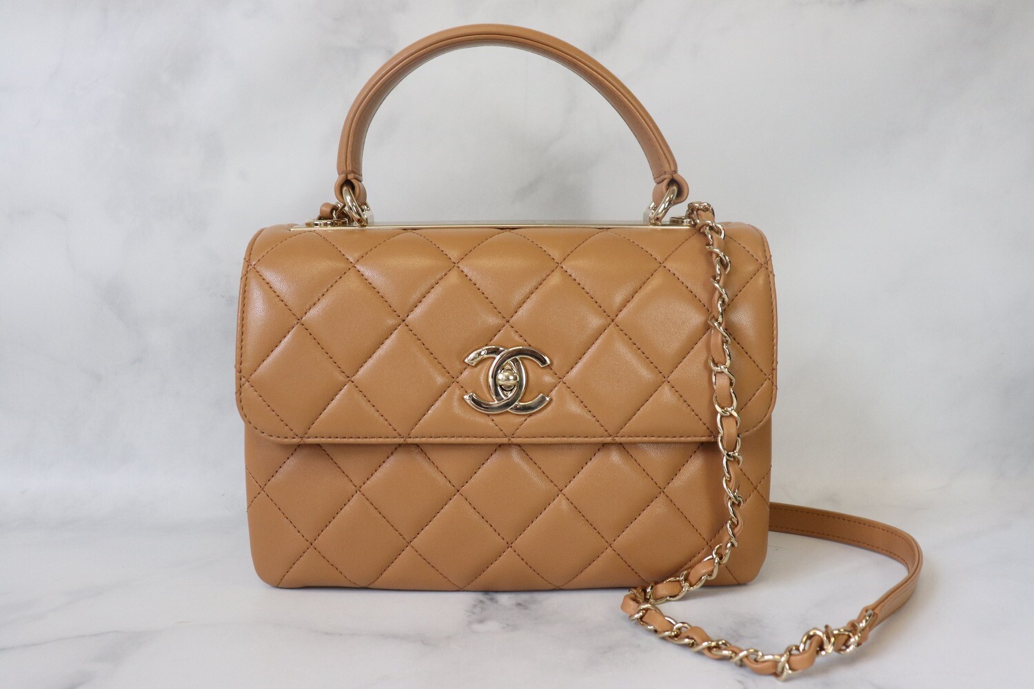 Chanel Trendy Small 19K Caramel Leather, Gold Hardware, Preowned in Box