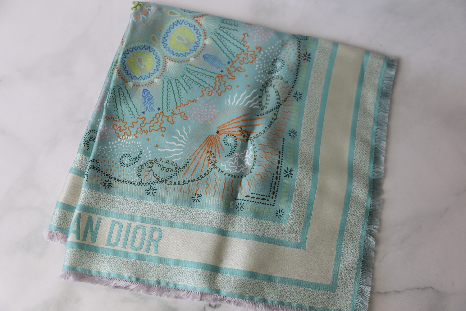 Dior Silk Scarf, Turquoise and Pink, New in Box WA001