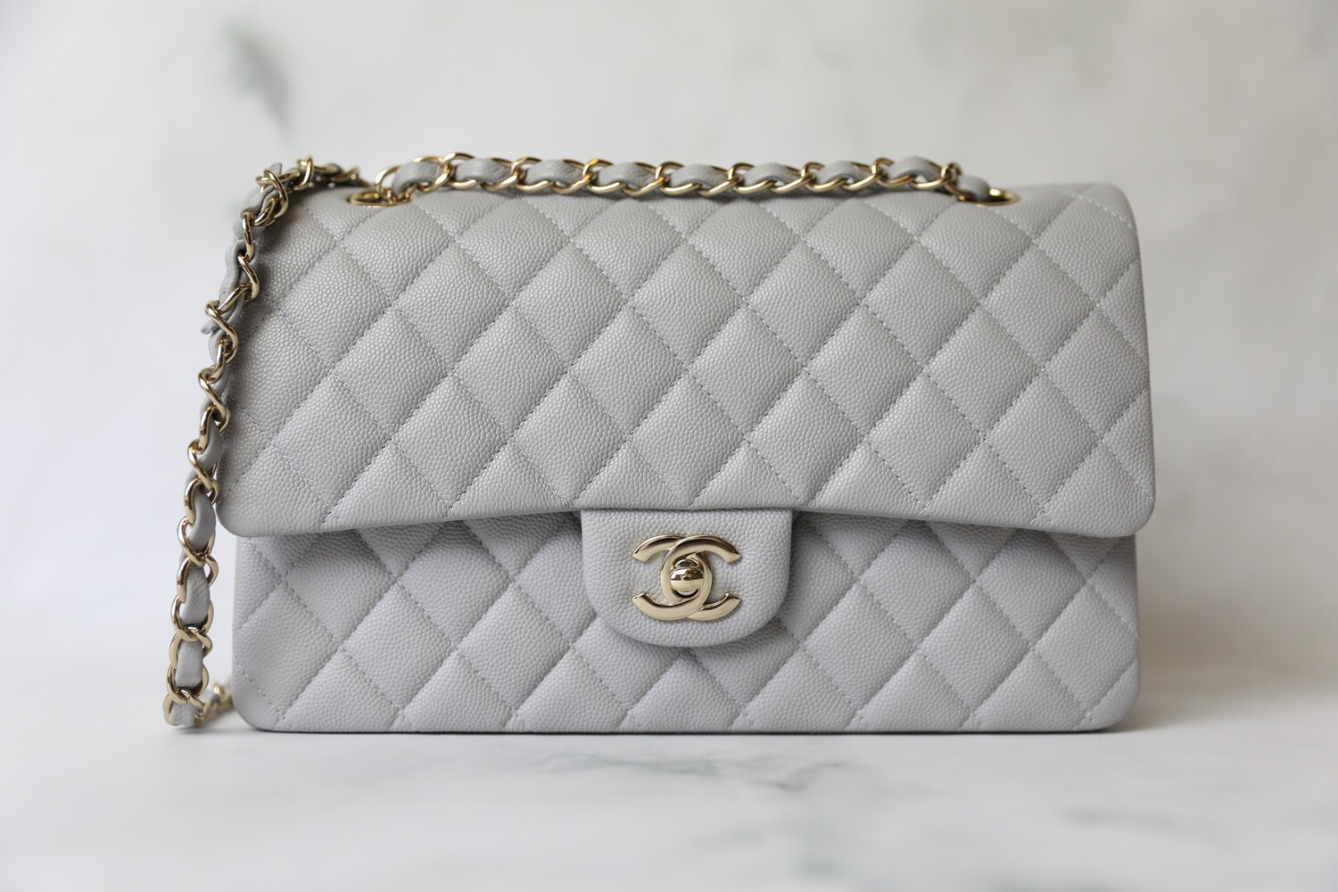 Chanel Small Classic Double Flap Grey Caviar Light Gold Hardware