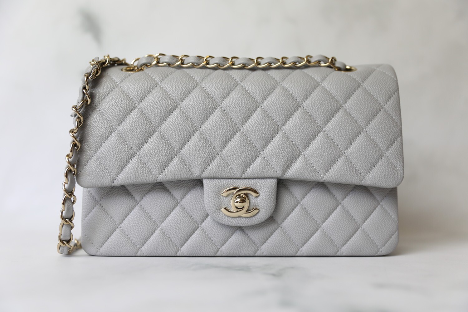 CHANEL Caviar Quilted Medium Double Flap Grey 212974