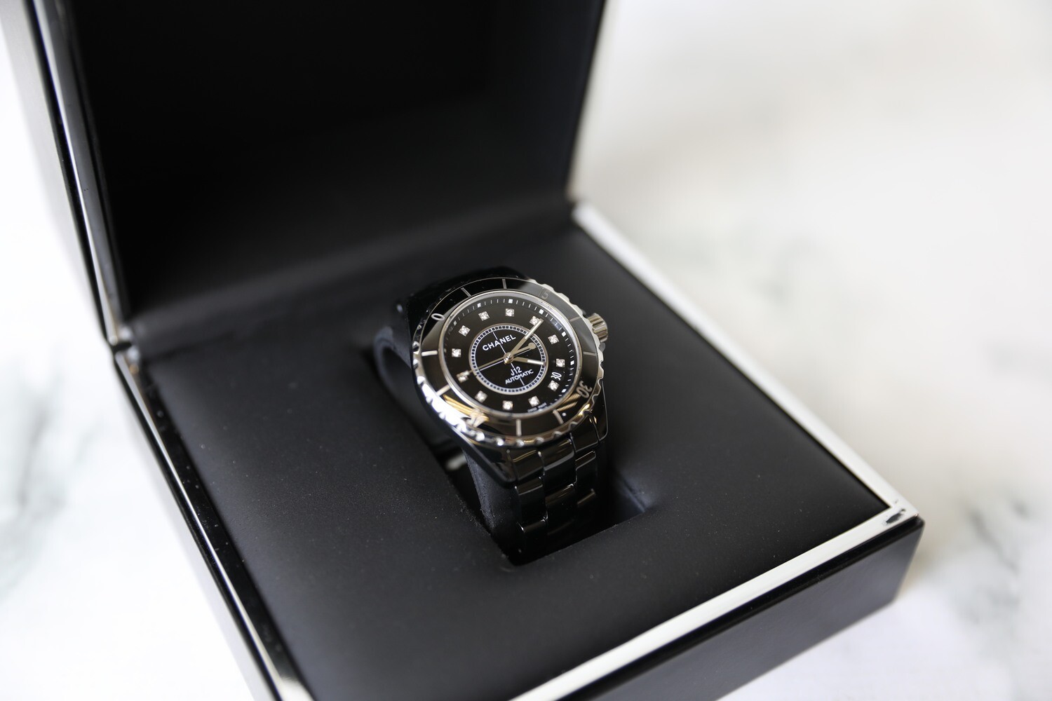 Chanel J-12 Watch 38mm, Black, Preowned in Box WA001