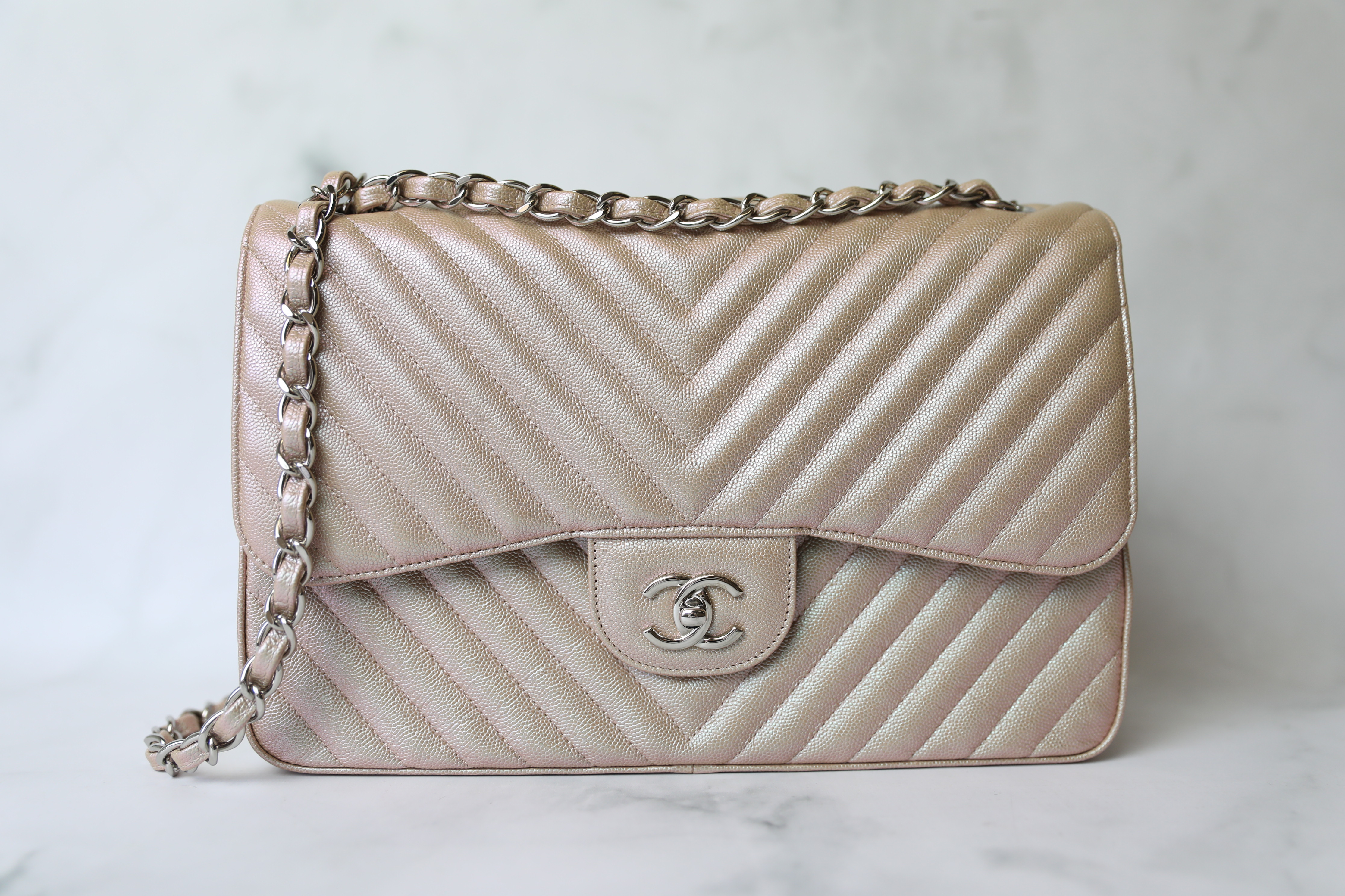 Chanel Classic Jumbo, 17B Rose Gold Caviar with Silver Hardware, Preowned  in Box WA001