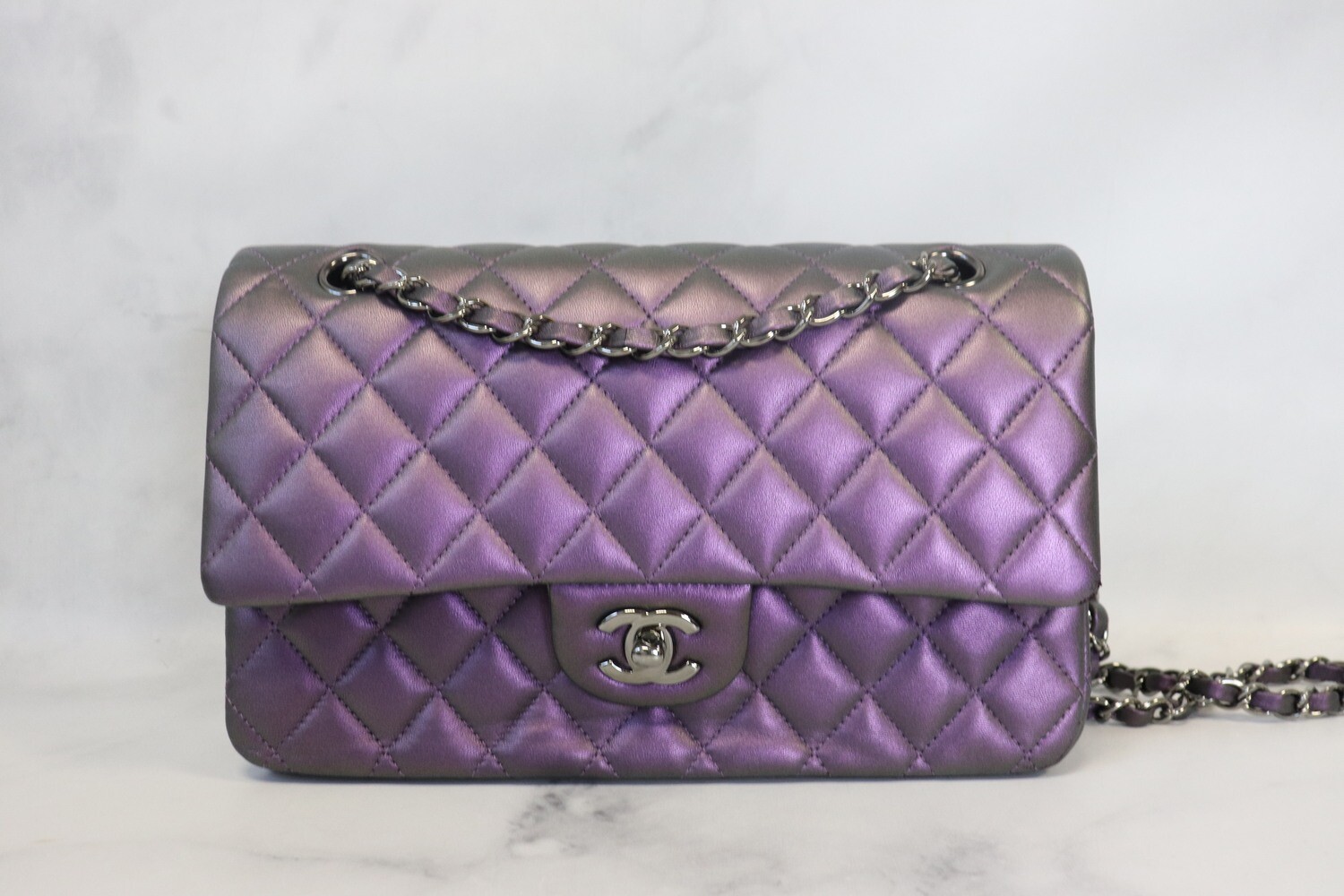Chanel Classic Medium Double Flap, Dark Purple Iridescent Lambskin
