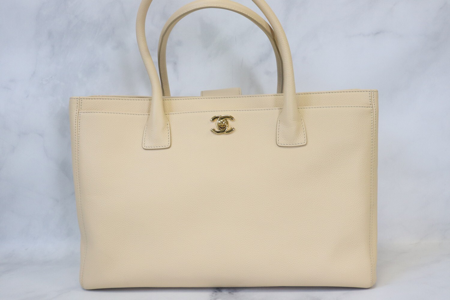 Chanel Cert Executive Tote Bag, Beige Caviar Leather, Gold