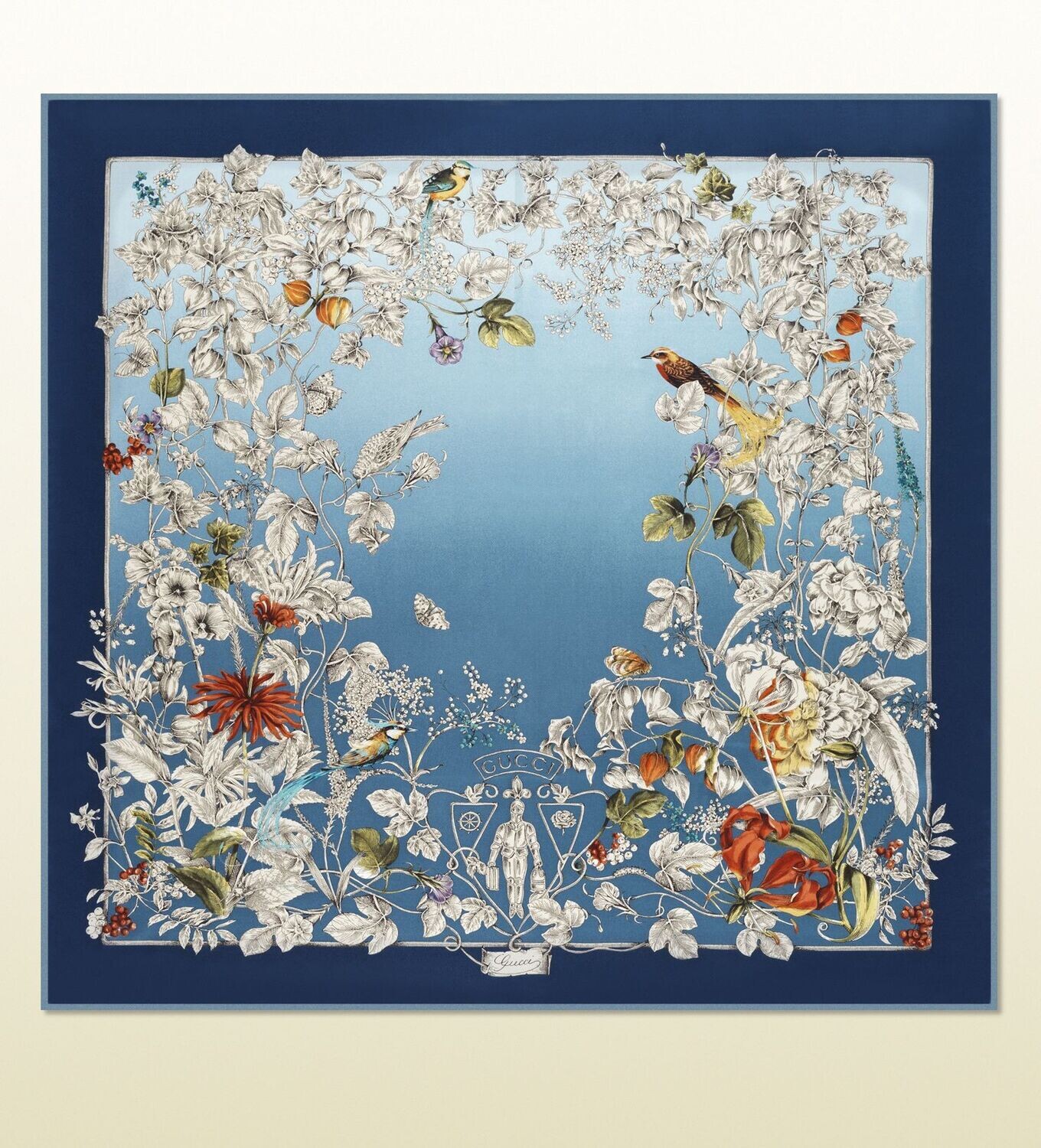 Gucci Shawl Silk, Wondergarden Print in Blue, New - No Box