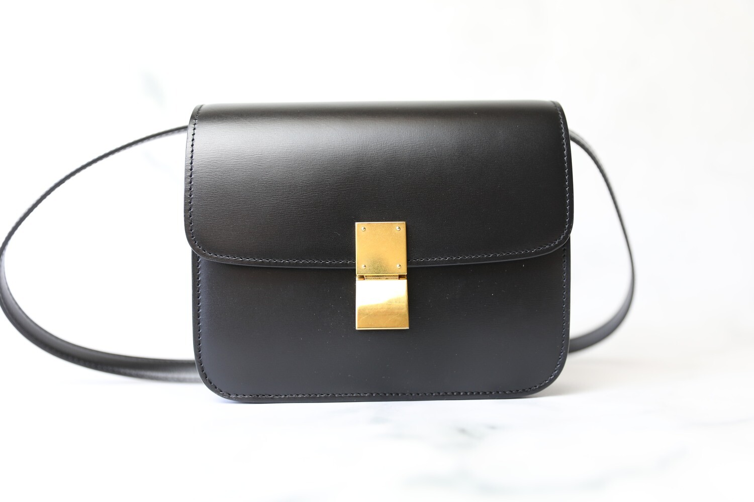 Celine Box Bag Teen, Black with Gold Hardware, Preowned in Dustbag WA001