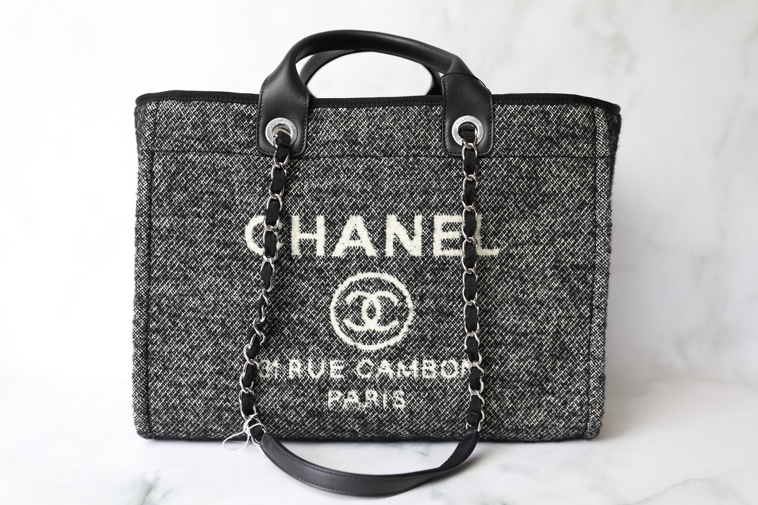 Chanel Deauville Large, Black and White Wool, New in Dustbag
