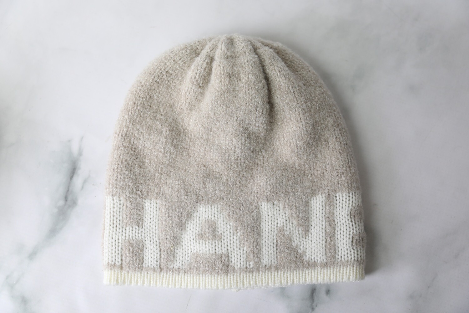 Chanel Cashmere Blend Beanie Hat, Beige and White, New WA001