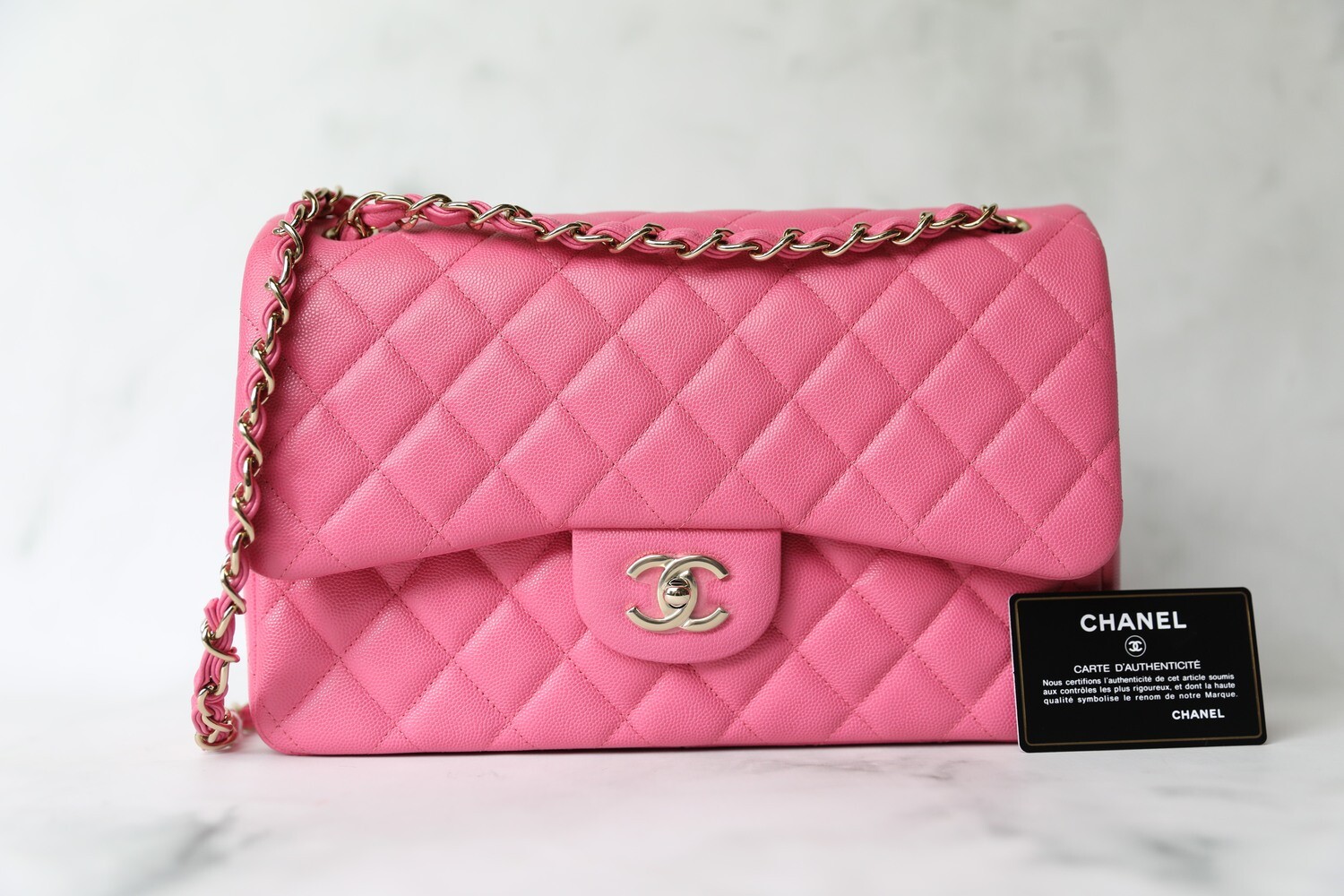 Chanel Classic Jumbo, 19C Pink Caviar with Gold Hardware, New in Box WA001