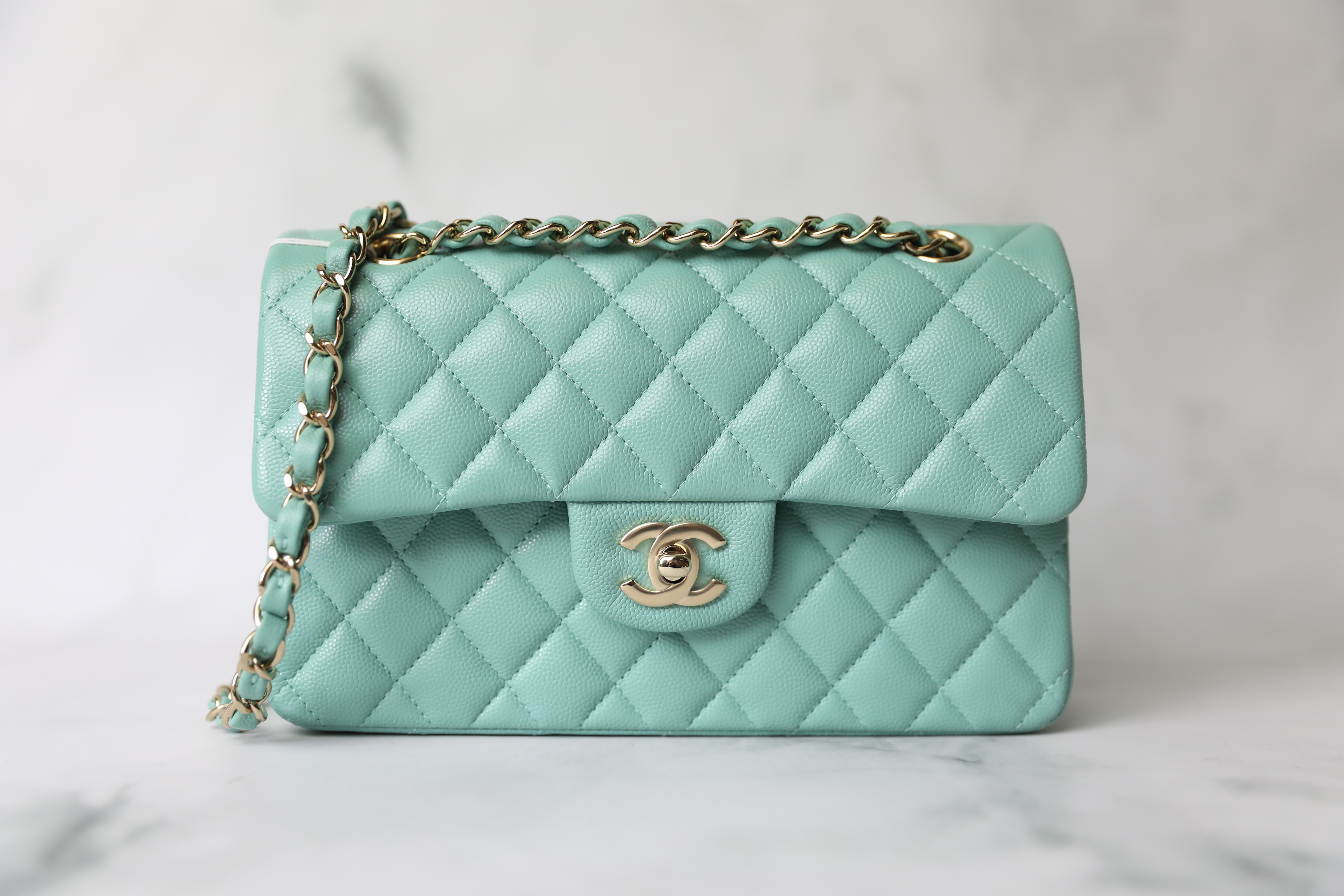 Chanel Classic Small, 21S Tiffany Blue Caviar with Gold Hardware