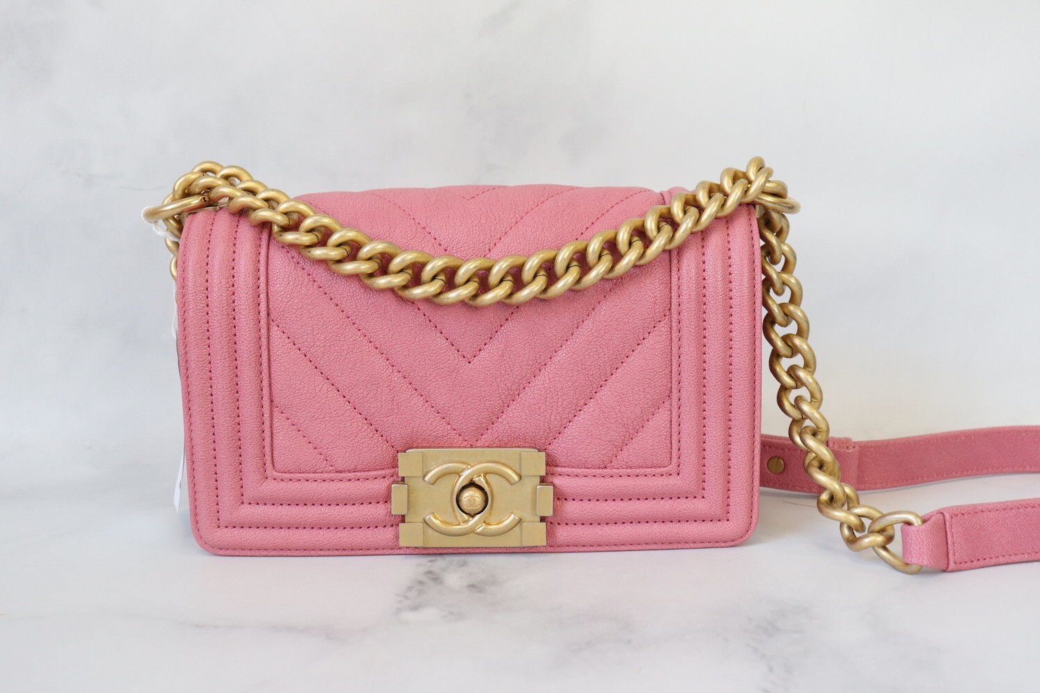 Chanel Boy, Small, Pink Caviar Leather, Preowned in Dustbag