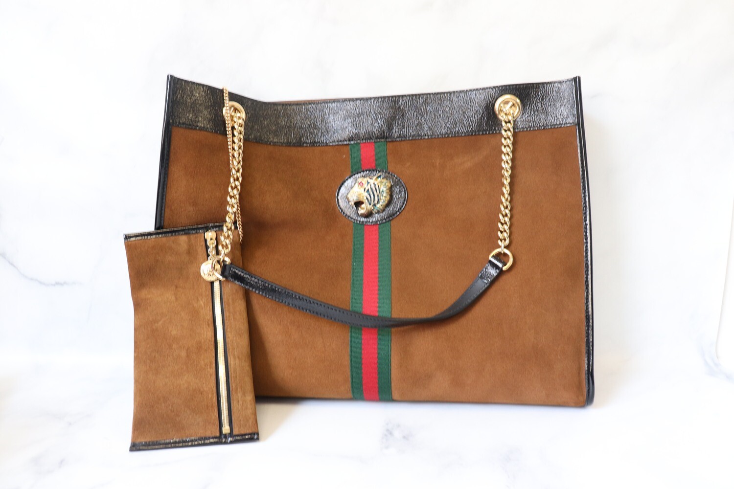 Gucci Rajah Brown Suede with Web Stripe, Like New in Dustbag MA001