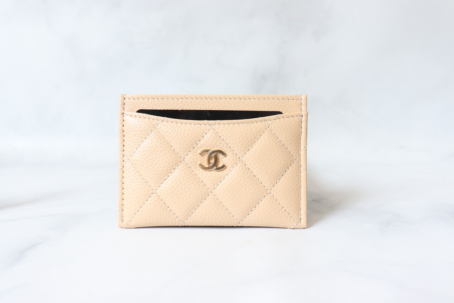 Chanel SLG Cardholder Beige Caviar Leather, Gold Hardware, New in Box