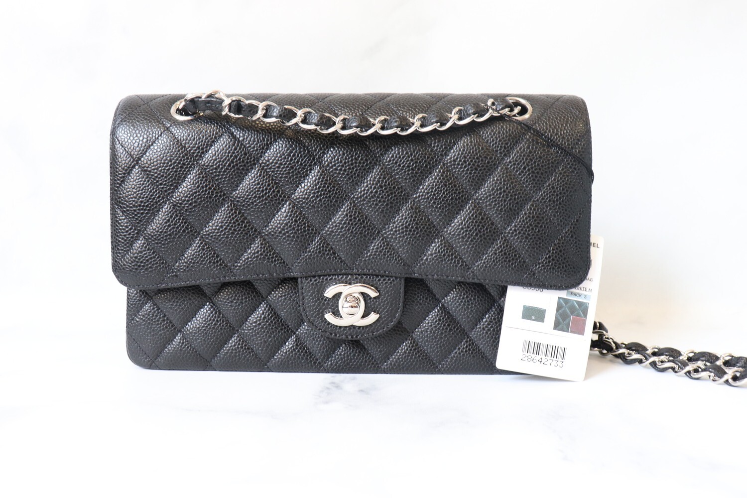 Chanel Medium Classic Double Flap Bag Black Quilted Caviar Silver Hardware